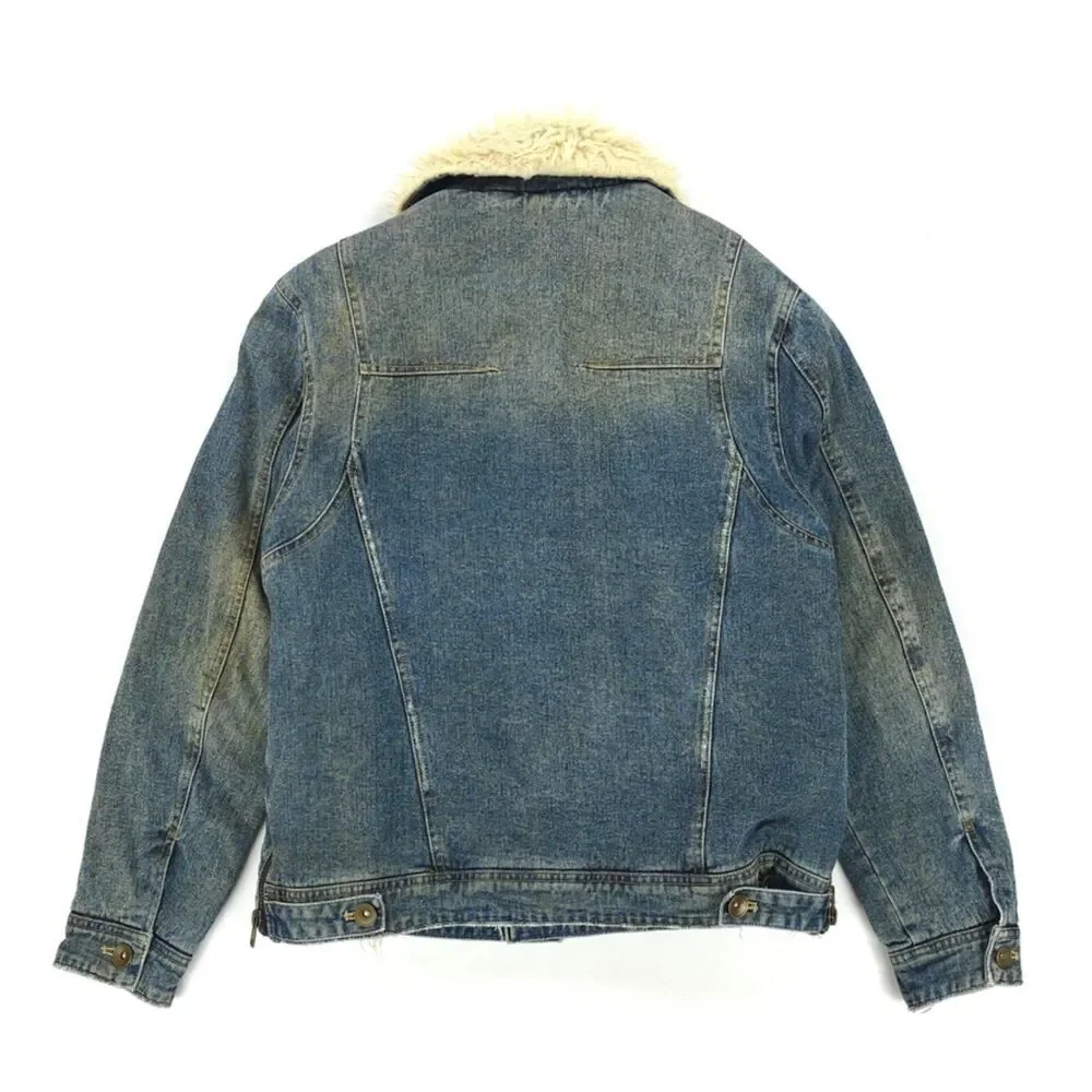 FREE PEOPLE Shaggy Fur Denim Trucker Jacket Festival Boho Indie Downtown Girl - Picture 8 of 13